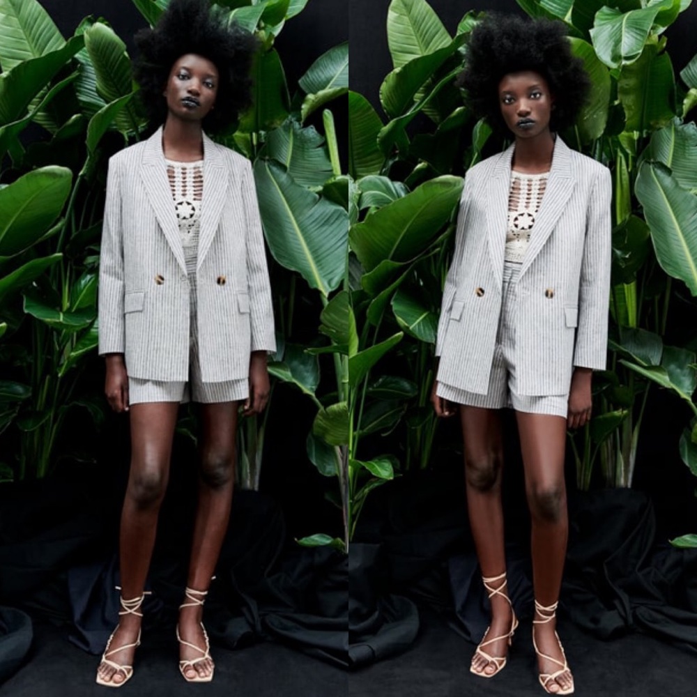 Zara Striped Rustic Blazer Cotton Linen Blend
